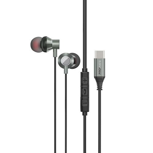 Promate Ergonomic In-Ear USB-C Wired Stereo Earphones Silken-C.Grey