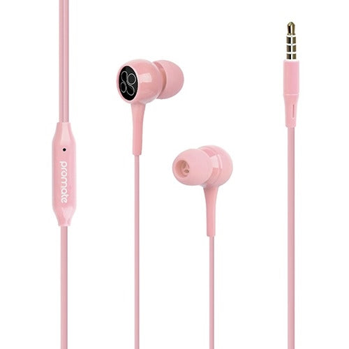 Promate Dynamic In-Ear Stereo Wired Earphone With Microphone Bent.Pink